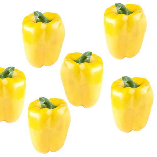 Factory Direct Craft Pack of 6 Artificial Yellow Bell Peppers Garden Yellow Sweet Peppers Fake Food for Kitchen Vegetable Displays or Photo Props
