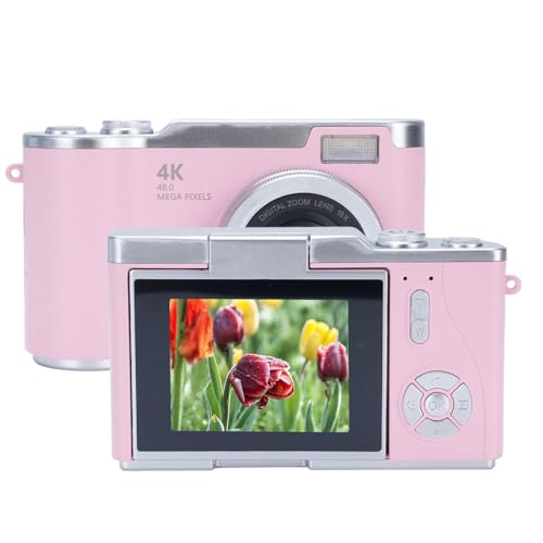 1080P Digital Camera, 8X Zoom Video Camcorder with 2.4 Inch HD Flip Screen, 48MP Portable Versatile Travel Video Camera with Fill Light for Photography (Roseate)