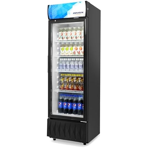 ROVSUN 8.5 Cu.Ft Commercial Beverage Refrigerator ETL NSF, Slim Merchandiser Refrigerator Display Refrigerator Beverage Cooler Glass Door Fridge w/Adjustable Shelves LED Light for Bar Restaurant Cafe