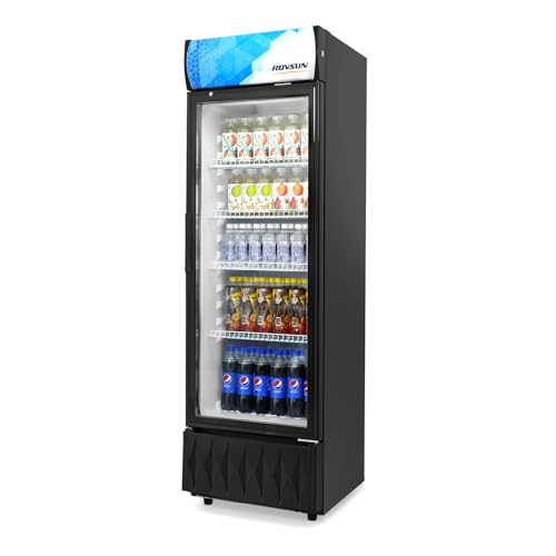 ROVSUN 8.5 Cu.Ft Commercial Beverage Refrigerator ETL NSF, Slim Merchandiser Refrigerator Display Refrigerator Beverage Cooler Glass Door Fridge w/Adjustable Shelves LED Light for Bar Restaurant Cafe