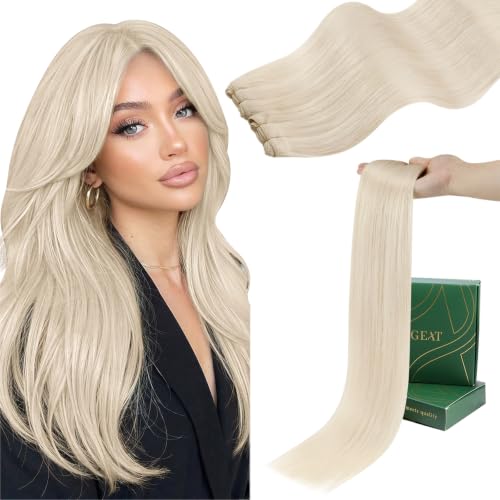 Image of Ugeat Blonde Weft Hair Extensions Human Hair 24 inch Remy Real Hair Sew in Extensions Platinum Blonde Long Hair Extensions Weft For Women 105G