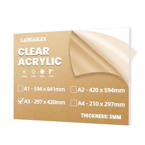 Langaelex Acrylglas Platte Transparent 3 mm, DIN A3 (297 x 420...