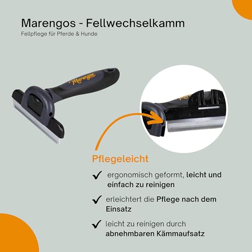 Marengos - Fellwechselkamm Pferd & Hund | Tierhaarkamm entfernt Unterfell & Winterfell | gesunde Haut & glänzendes Fell | Mähnenkamm für Pferde | Fellwechselhelfer in schwarz/grau | Pferde Zubehör