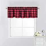 Window Valances, Atrusu 1-Pack Buffalo Check Plaid Window Treatment with Plaid Red and Black,...