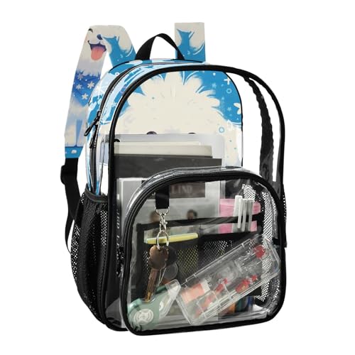 Cartoon Cute White Dog Clear Backpacks Clear Book Bag For Boys See Through Heavy Duty Bag2