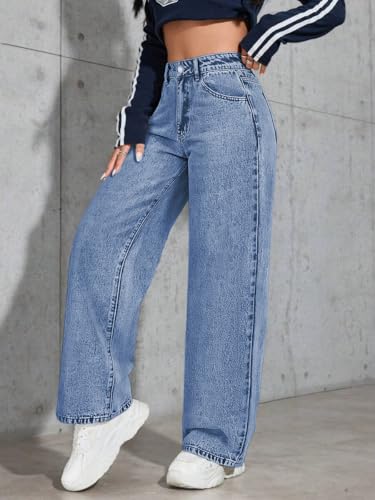 Image of Celary Women High Waisted Wide Leg Jeans||Stretch Denim Palazzo Pants||Casual Loose Fit Straight Jeans for Women & Girls