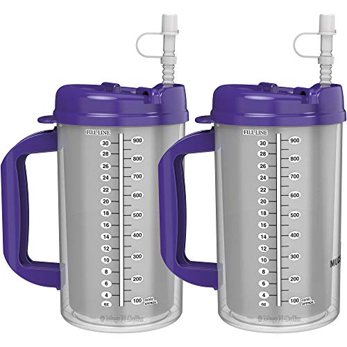 (2) 32 oz Hospital Mugs with Purple Lids - Insulated Cold Drink Travel Mugs (2) 32 oz Hospital Mugs with Purple Lids - Insulated Cold Drink Travel Mugs