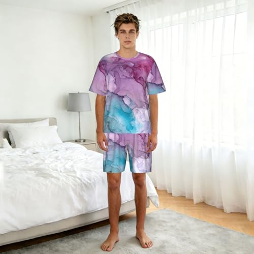 Pyjama short homme imprimé marbre ensemble de nuit léger d'été