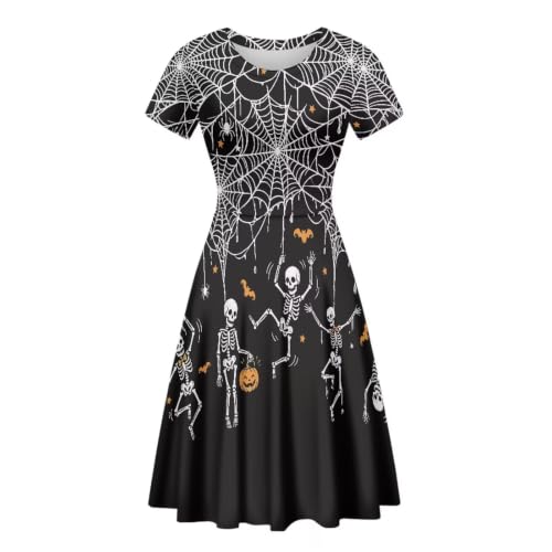 Image of HUGS IDEA Womens Puffy Swing Midi Dress Round Neck Short Sleeve Party A-Line Dresses