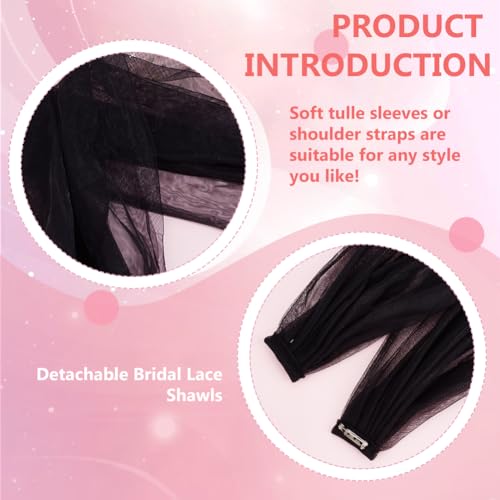 BENECREAT Detachable Tulle Sleeves, 43inch Black Bridal Tulle Shawl Lace Dress Sheer Capes Cover Up Accessory for Wedding, Costume, Formal Party Prom4