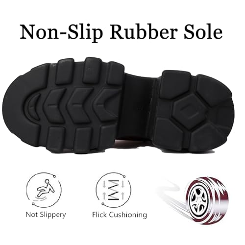 Women’s Platform Chunky Heel Goth Combat Boots Splice Round Toe Lace Up Block High Heel Lug Sole Punk Ankle Boots Fashion Side Zipper Waterproof Outdoor Travel Walking Rave Motorcycle Booties4