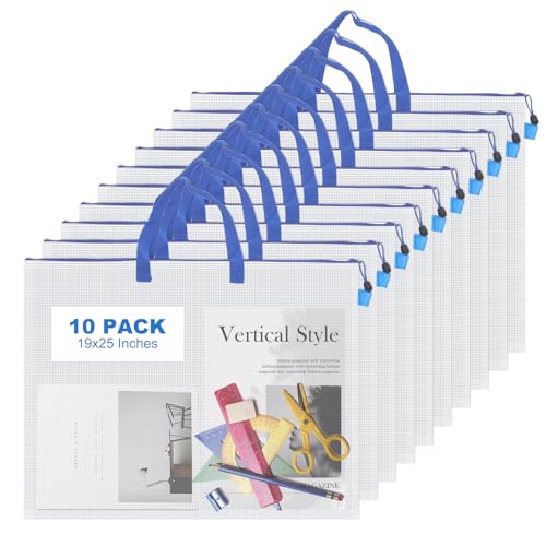 Image of JMIATRY 10 PCS Plastic Art Portfolio Bag 18 x 24 Inch Art Portfolios Folder Case Blue Art Poster Storage Bag Container for Poster, Scrapbook, Keepsake and Bulletin Board