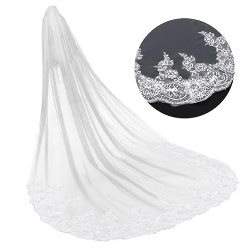 GORGECRAFT Velo de Novia de 400cm Velo de Novia de Tul de Malla Larga con Lentejuelas de Plástico Velo de Novia Simple con Peine Sombreros de Halloween Velo de Novia Gótico Hasta la Cintura