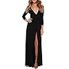 Vivicastle Women's USA Sexy Long Sleeve Tulip Wrap Slit Front Full Long Maxi Dress (Large, Black)