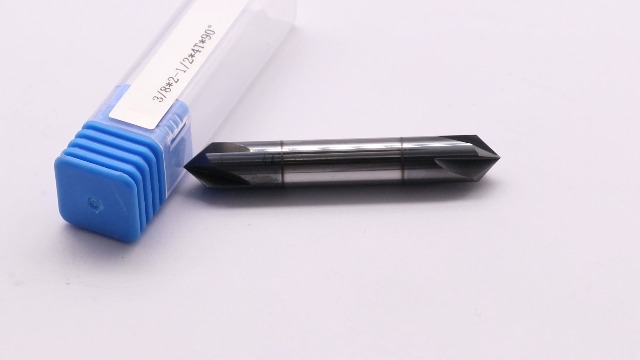 Image of 3 /8 inch 4 Flute 90 Double End Solid Carbide Chamfer End Mill - AlTiN Coated | 90 Chamfer Angle, V Groove Router, 3 /8 inch Shank 2-1 /2 inch OAL For Milling Wood, Alloy Steel, Carbon Steel, Cast Iron, Copper