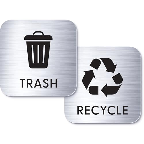 Large 6x6in Trash & Recycling Bin Labels – Magnetic and Adhesive Waste Sorting Signs – Clear Icons for Home, Office, Kitchen, School