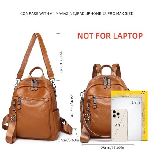 Image of Genuine Leather Backpack Purse For Women | Fashion Convertible Ladies Shoulder Bag Burnt Caramel /Orange
