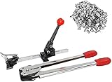 fleje metalico 5/8 Ancho recomendado: 12-16 mm Apstour Tensor y cortador de correas resistentes + sellador de flejes + 100 sellos de metal para correa de polietileno de 1/2-5/8 pulgadas de ancho (tensor y cortador)