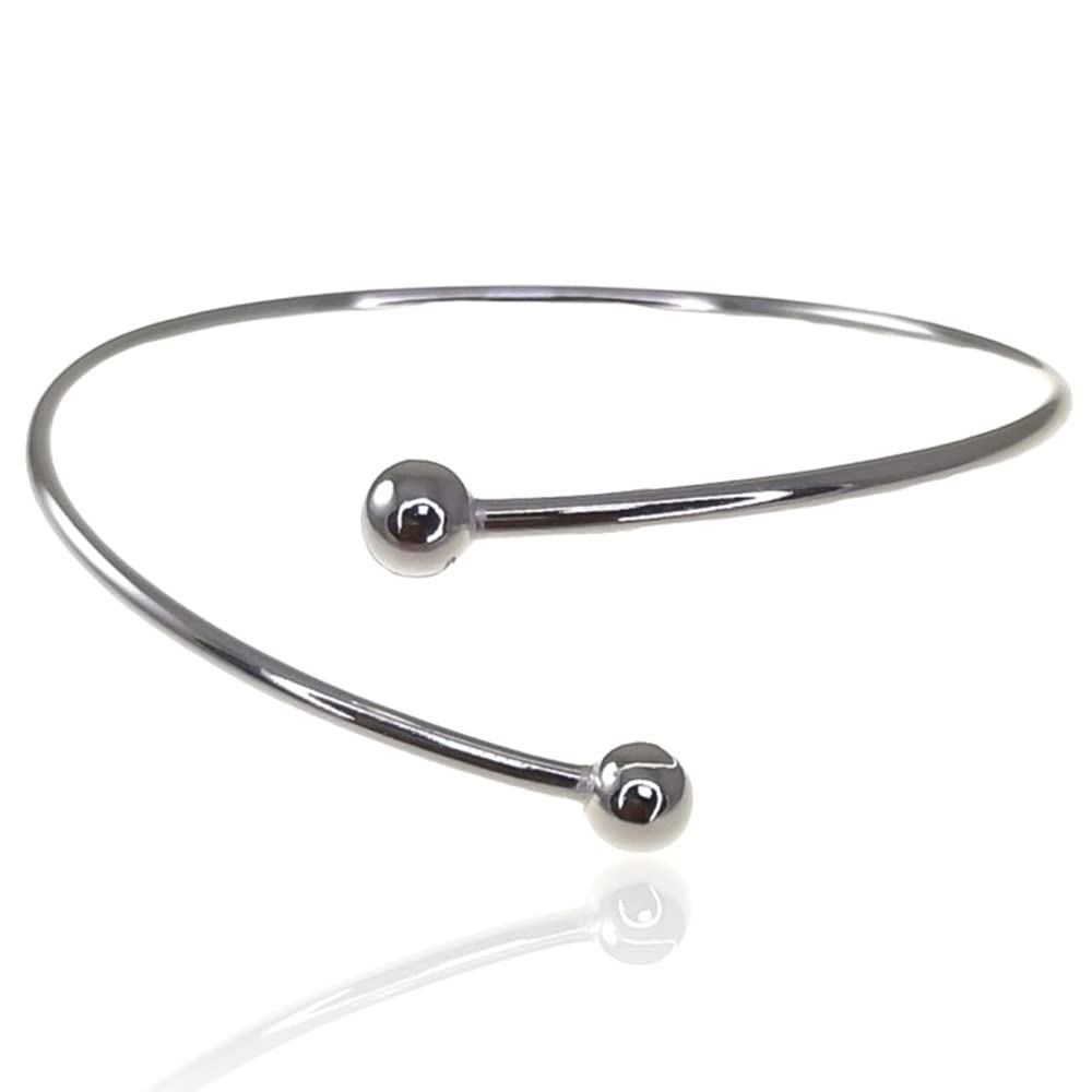 Bracciale d'argento 925m Donna 60mm. Rigidi sfere estreme aperte 6 mm.