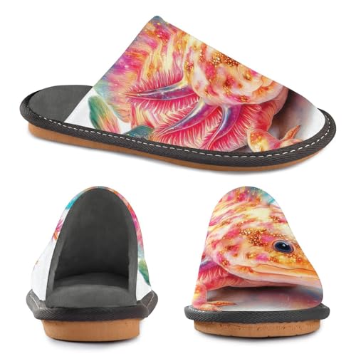 Slippers for Women Colorful Axolotl with Bright Soft Fuzzy Women's Slippers Indoor and Outdoor Shoes2