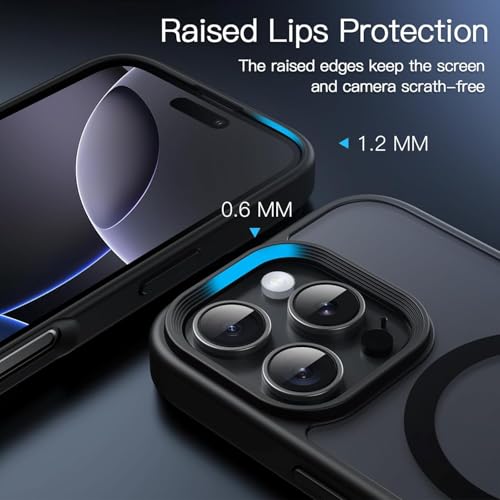 Image of Elzzi Magnetic Guard Designed for iPhone 16 Pro Max Case Translucent Matte Hard PC + TPU Back Cover [Compatible with MagSafe] Anti-Scratch Shockproof Phone Case (6.9 Inch, Black)