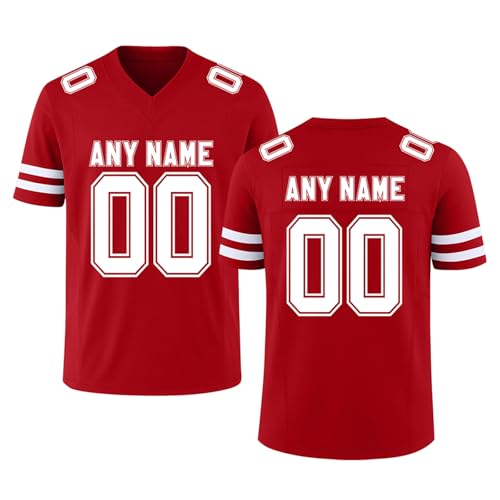 Personnalisé Maillot de Football Américain T Shirt, Americain Oversize Sport Tee Rugby Shirt Personnalisable avec Nom Numéro L'équipe et Logo