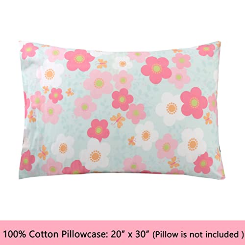 Image of Cozy Line Home Fashions 100 Cotton 3 Piece Toddler Sheet Set, Soft Breathable Crib Bedding Set for Girls Includes a Flat Sheet, a Fitted Sheet, a Pillowcase, Flower Rosa Flourish Butterfly Pink