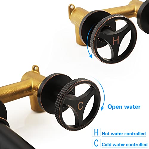 Wall Mount Bathroom Faucet Two Handle Vanity Lavatory Vessel Sink Faucet With 360° Swivel Spout, Skowll Oil Rubbed Bronze #TOP5