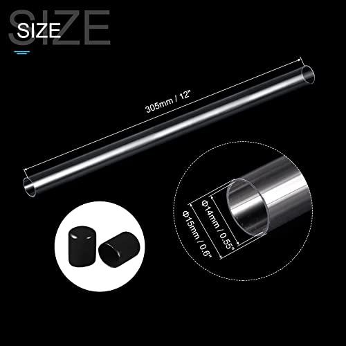 Image of PATIKIL Clear Rigid Tube Round Plastic Tubing with Black Rubber Caps Polycarbonate Water Pipe, 305mm / 12 Inch Length, 14mmx15mm /0.55 inchx0.6 inch, 1 Set