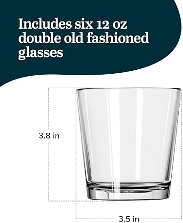 Libbey Bar Essentials Double Old Fashioned Glasses, 12 oz, Clear Restaurant Quality Drinking Glasses Set of 6, Modern Rocks Glass Set for Everyday Use - Thumbnail 3
