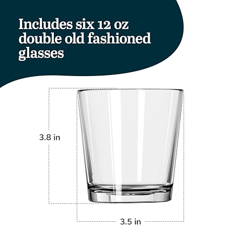 Image of Libbey Bar Essentials Double Old Fashioned Glasses, 12 oz, Clear Restaurant Quality Drinking Glasses Set of 6, Modern Rocks Glass Set for Everyday Use