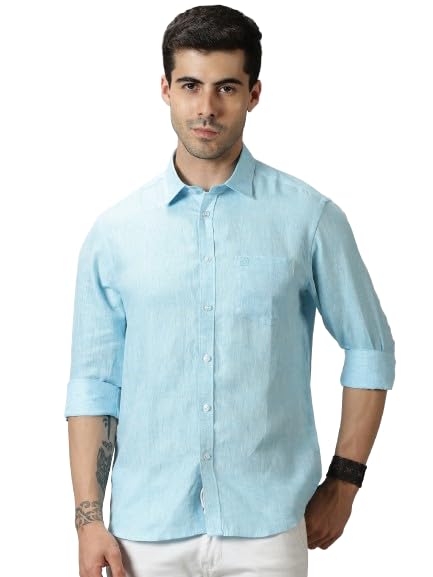 Denis & DiMen's Linen Chambray Half Sleeve Shirt for Mens Regular Fit |Color- Sky Blue|