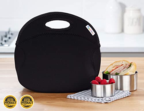 Funkins Insulated Lunch Bag For Kids | Spacious, Durable, Machine Washable | Premium Quality | Interior Pocket & Name Tag | Easy To Pack, Folds Flat For Storage | Large Size Lunch Bag (Classic Black) #TOP5