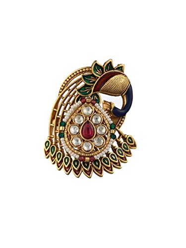Multicolor Studded Peacock Floral Plated Ring, Statement Piece