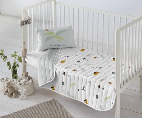 Colcha bouti reversible cuna maxicuna Dinos acolchado ligero infantil 3