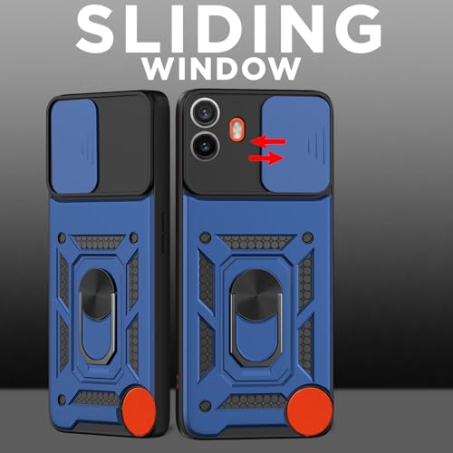 Image of Pikkme D10 Tough Armor Bumper Case | 360 Protection Case | Sliding Camera Shield Cover & Ring Holder Stand Back Cover for CMF by Nothing Phone 1 (Blue)