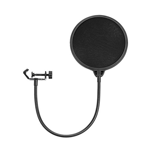 Juârez PF-100 6-inch Studio Microphone Pop Filter Shield Mask, Double Mesh Wind Screen with 360° Flexible Gooseneck and Quick Mount or Release Clamp for Recording, Singing and Broadcast Studio