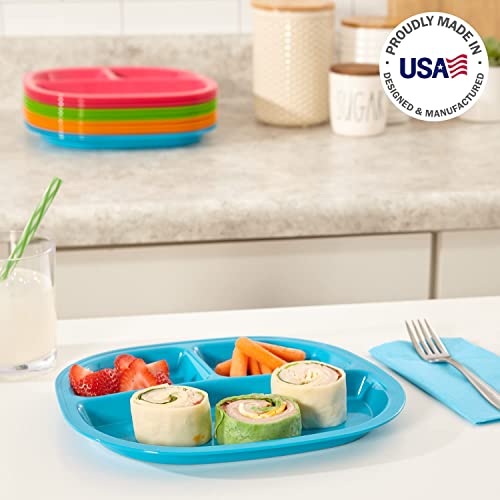 Us Acrylic Harmony 3-Compartment Divided Plastic Kids Tray In 4 Calypso Colors | Set Of 12 Reusable, Bpa-Free Plates, Made In The Usa, Microwave & Dishwasher Safe Dinnerware #TOP1