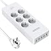 Produktbild Mehrfachsteckdose, NTONPOWER Steckdosenleiste Überspannschutz, 4000W 16A, 6 Fach mit 5 USB, 1,5m Kabel, Kindersicherung, Weiß, MEHRWEG