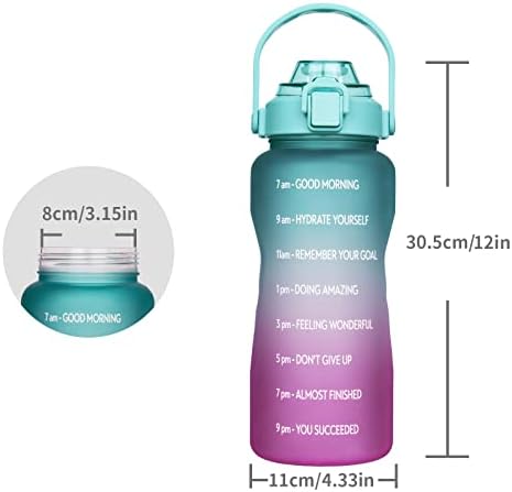 SHBRIFA 2 litre Large Water Bottle With Straw and Time Markings Half Gallon Water Bottle for Fitness, Gym and Outdoor Sports (Green / pink)