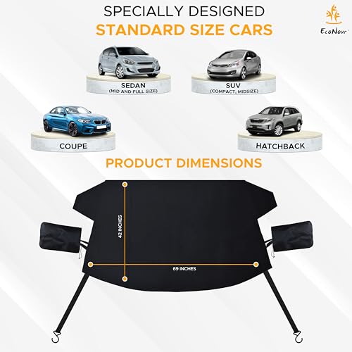 Image of EcoNour Ultimate Windshield Cover for Snow and Ice | Car Windshield Snow Cover for All-Weather Protection | UV Resistant, Windproof Sunshade, Wiper & Mirror for Cars