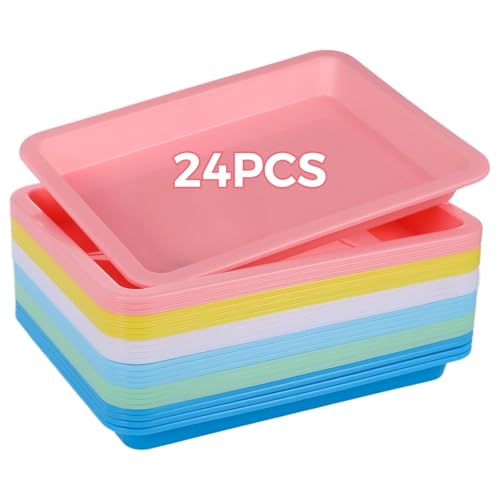 OMISTAR Plastic Art Trays 24 PCS - Activity Craft Sand Trays, 9.6 x 7.3 Inches, Stackable Bins for Painting Beads Office School DIY Projects