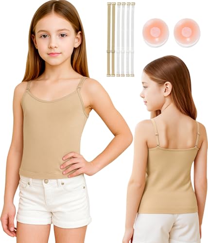 DANSHOW Mädchen Top in Hautfarbe mit verstellbaren und transparenten Trägern inklusive Brustwarzenabdeckungen ideal für Kinder-Tanzbekleidung(8H-18-1-M)