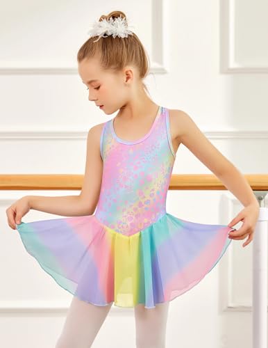 Image of Arshiner Kid Girls Hollow Back Ballet Leotard with Skirt Sleeveless Dance Dresses
