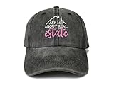 Shenbors Ask Me About Real Estate Hat, Realtors Gifts for Women Girl, Washed Black Embroidered Baseball Cap, Adjustable Distressed Hat