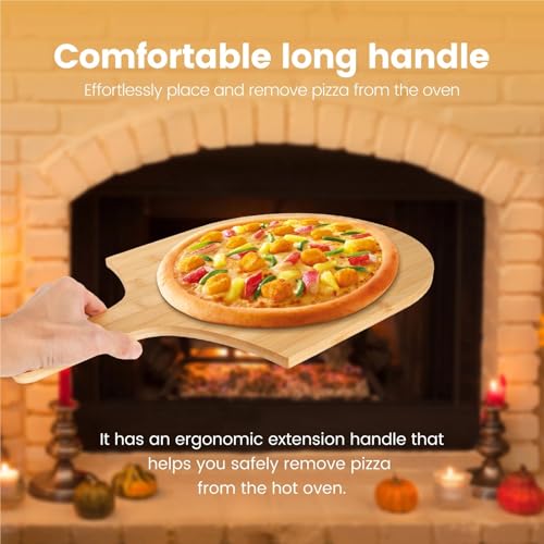Espátula de madera para pizza con mango largo y pala biselada multifuncional 6