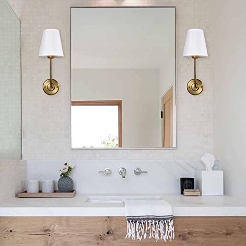 Passica Decor Set Of 2 Pcs Antique Brass Vintage Industrial Wall Sconce Light Fixture With Flared White Fabric Shade For Dining Room Living Room Bedrooms Bedside Reading Fireplace Farmhouse #TOP5
