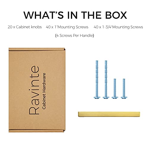 Image of Ravinte 20 Pack 5 Inch Kitchen Square Cabinet Handles Brushed Brass Drawer Pulls for Cupboard Hardware