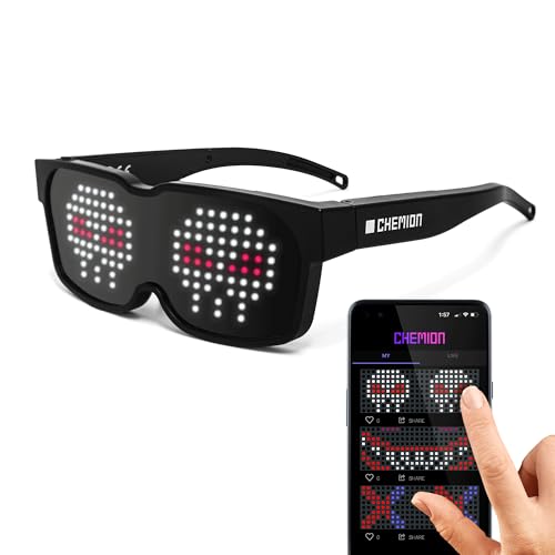 CHEMION LED Glasses for adults, Customizable Bluetooth LED Glasses, Perfect for Christmas, Halloween, and Birthday Parties (Color) (2023 Ver.)