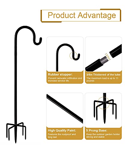 Derkniel Shepherd Hook 60 Inch Tall Heavy-Duty Metal Garden Hanging Pole Stake For Bird Feeder Pole Plant Baskets, Black (2 Pack) #TOP3